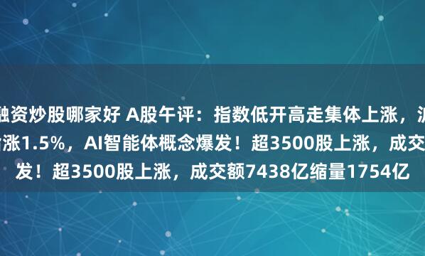 融资炒股哪家好 A股午评：指数低开高走集体上涨，沪指涨0.73%创业板指涨1.5%，AI智能体概念爆发！超3500股上涨，成交额7438亿缩量1754亿