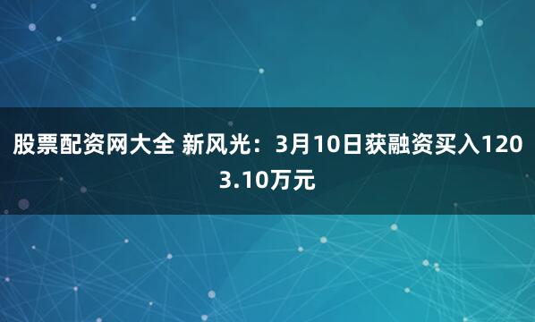 股票配资网大全 新风光：3月10日获融资买入1203.10万元